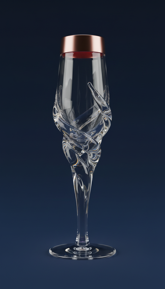Sculptural Glass Champagne Flute with Metallic Rim